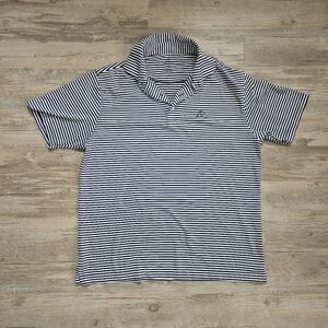 Rhoback Men's Blue and White Striped Performance Polo Shirt Medium